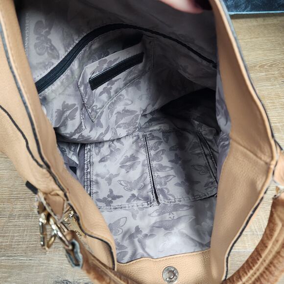 Rebecca Minkoff Pebbled Leather Camel Brown V-Zipper Hobo Shoulder Bag - Picture 5 of 15